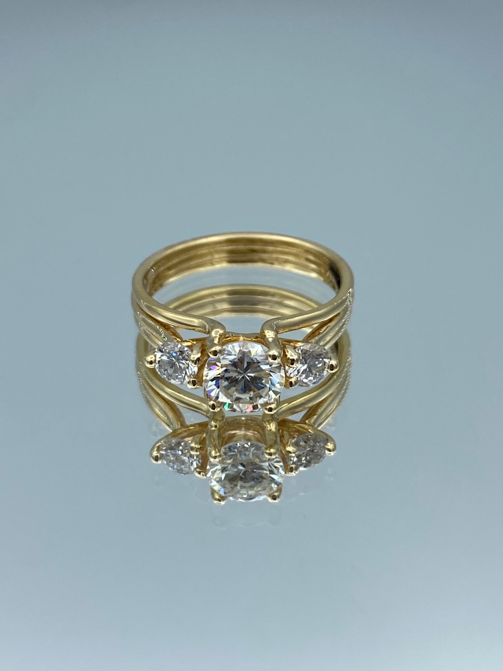 Round-Cut Three Stone Diamond Engagement Ring in 14K Yellow Gold - L and L Jewelry