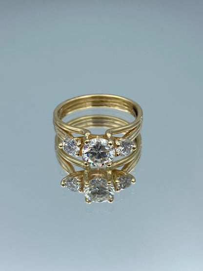 Round-Cut Three Stone Diamond Engagement Ring in 14K Yellow Gold - L and L Jewelry