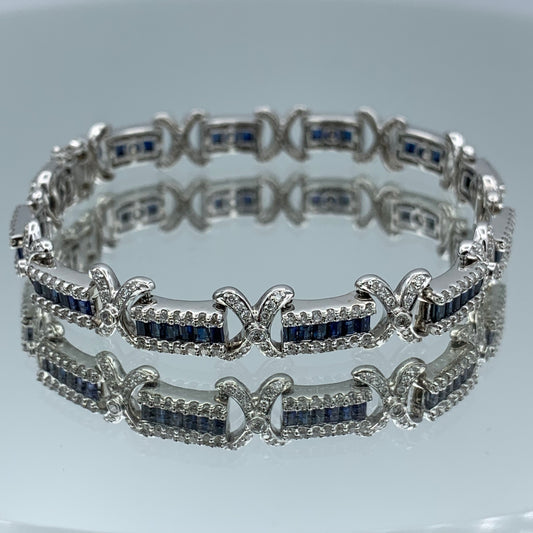 Blue Sapphire and Diamond Bracelet in 18K White Gold - L and L Jewelry