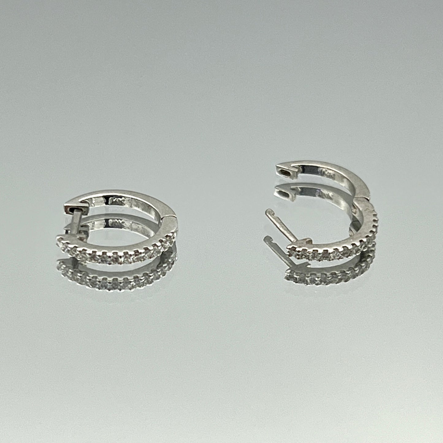 Pave Diamond Huggie Earrings in 14K White Gold - L and L Jewelry