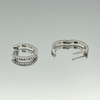 Pave Diamond Huggie Earrings in 14K White Gold - L and L Jewelry