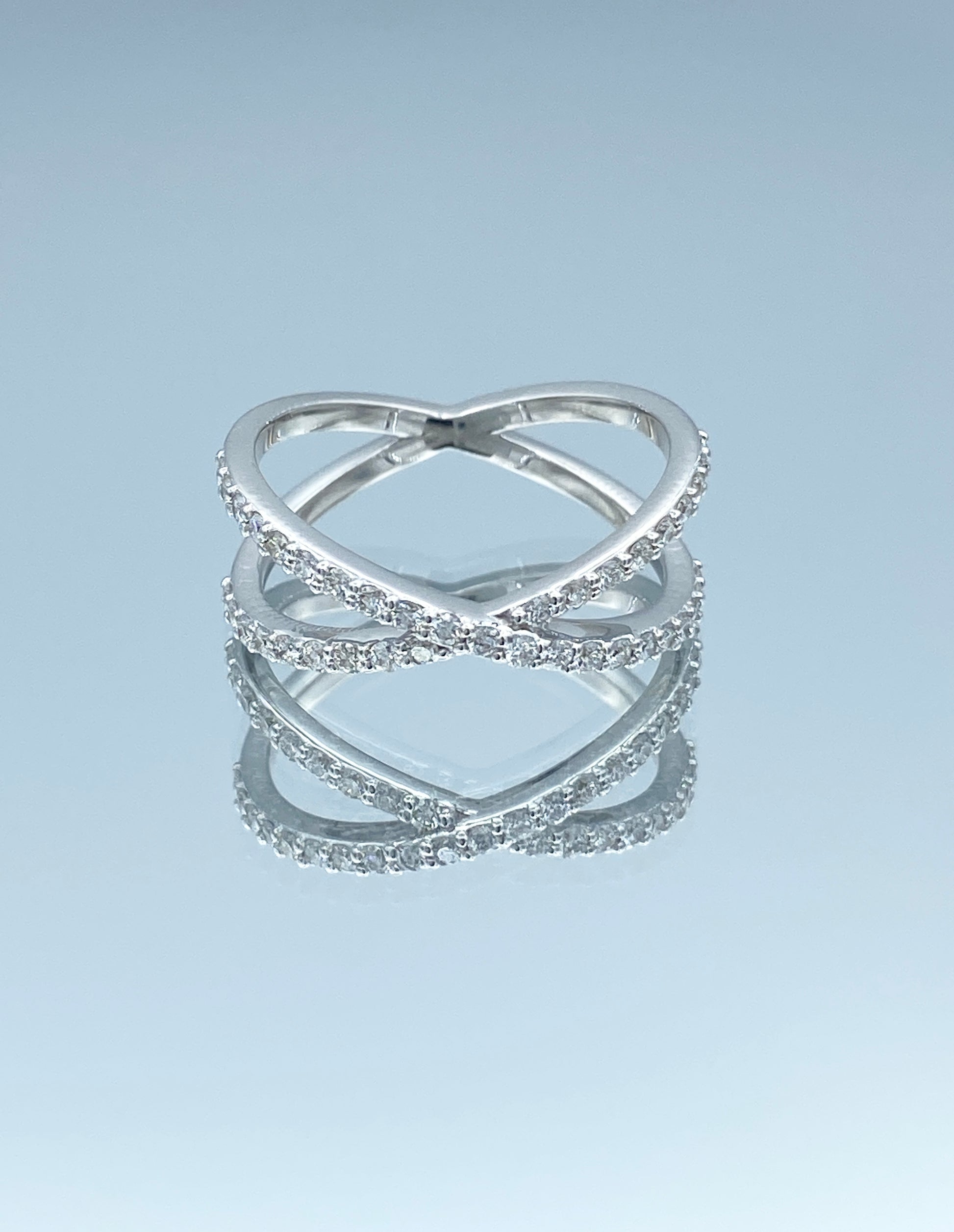 Round Brilliant-Cut Diamond X Ring in 14K White Gold - L and L Jewelry