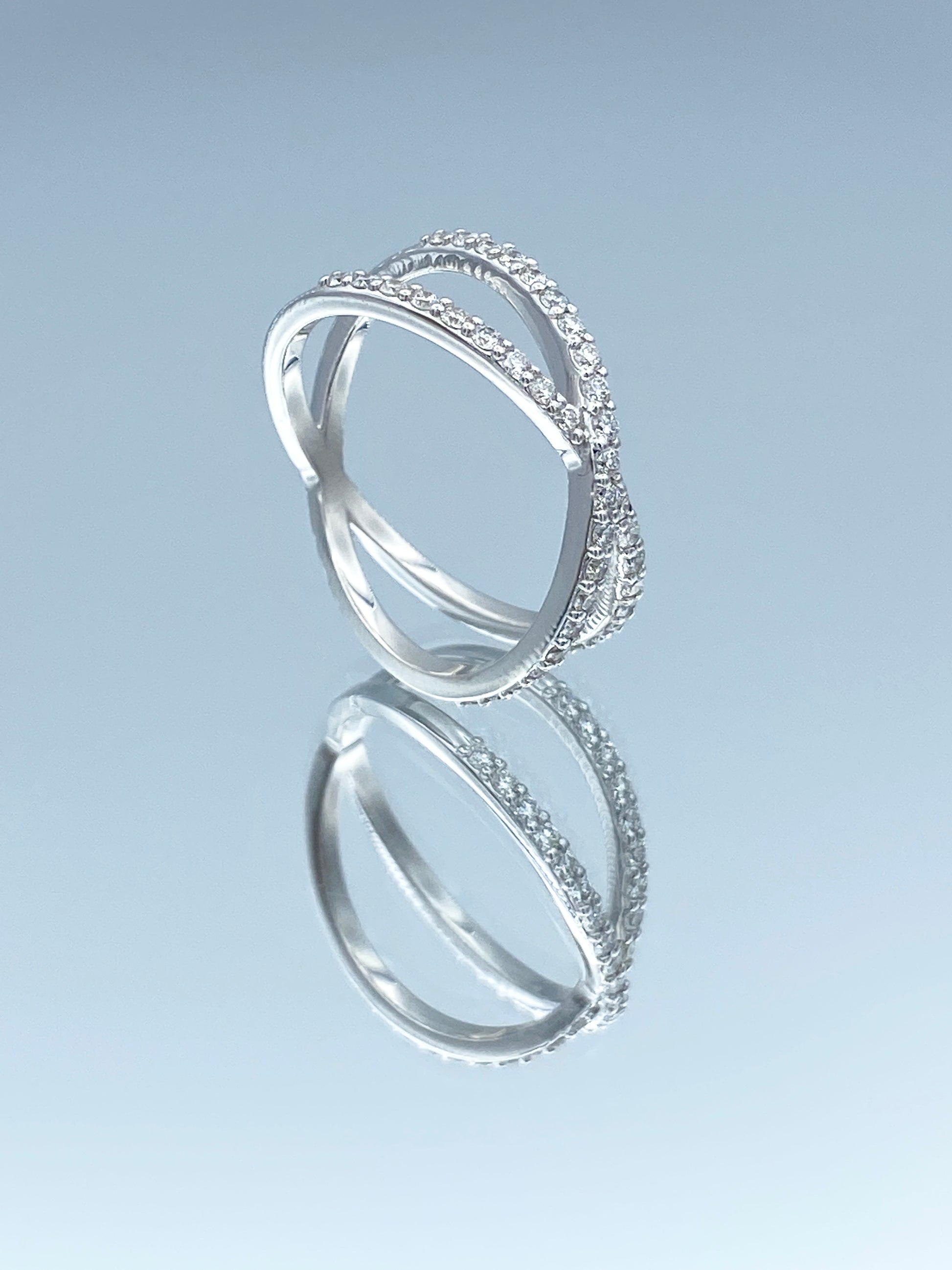 Round Brilliant-Cut Diamond X Ring in 14K White Gold - L and L Jewelry
