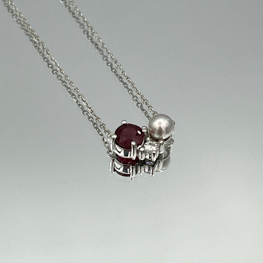 Pearl, Ruby and Diamond Pendant in 14K White Gold - L and L Jewelry