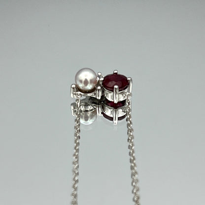 Pearl, Ruby and Diamond Pendant in 14K White Gold - L and L Jewelry