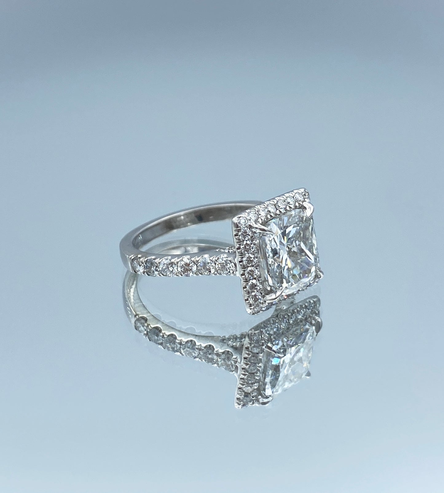 Halo Cushion-Cut Diamond Engagement Ring in Platinum - L and L Jewelry