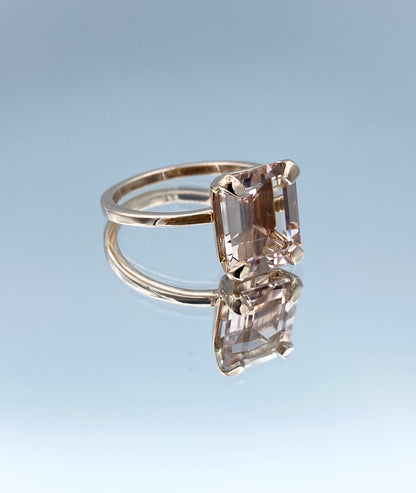 Solitaire Emerald-Cut Morganite in 14K Rose Gold - L and L Jewelry