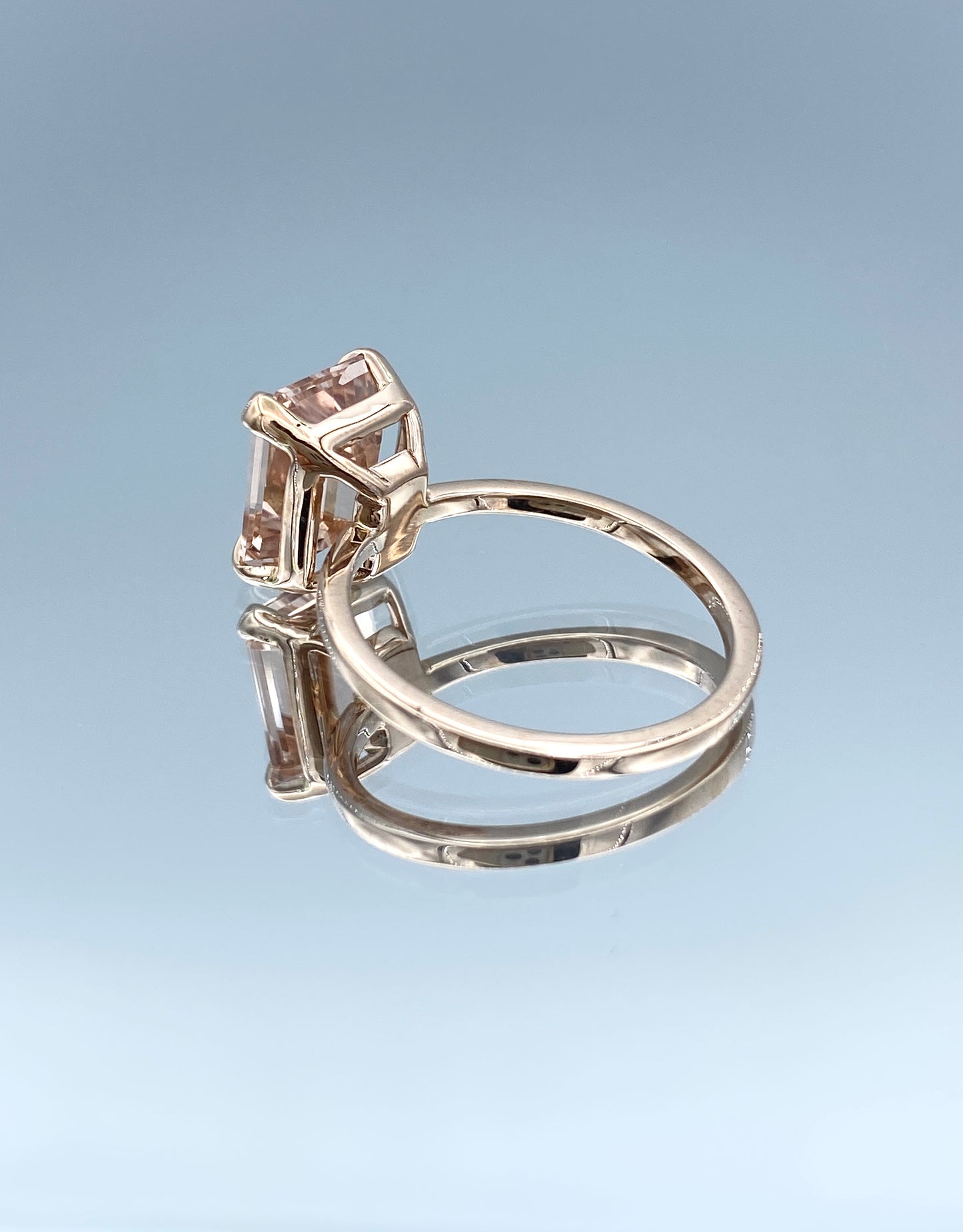 Solitaire Emerald-Cut Morganite in 14K Rose Gold - L and L Jewelry