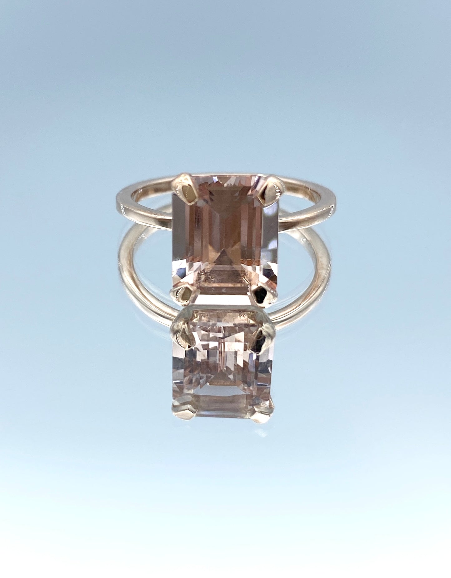 Solitaire Emerald-Cut Morganite in 14K Rose Gold - L and L Jewelry