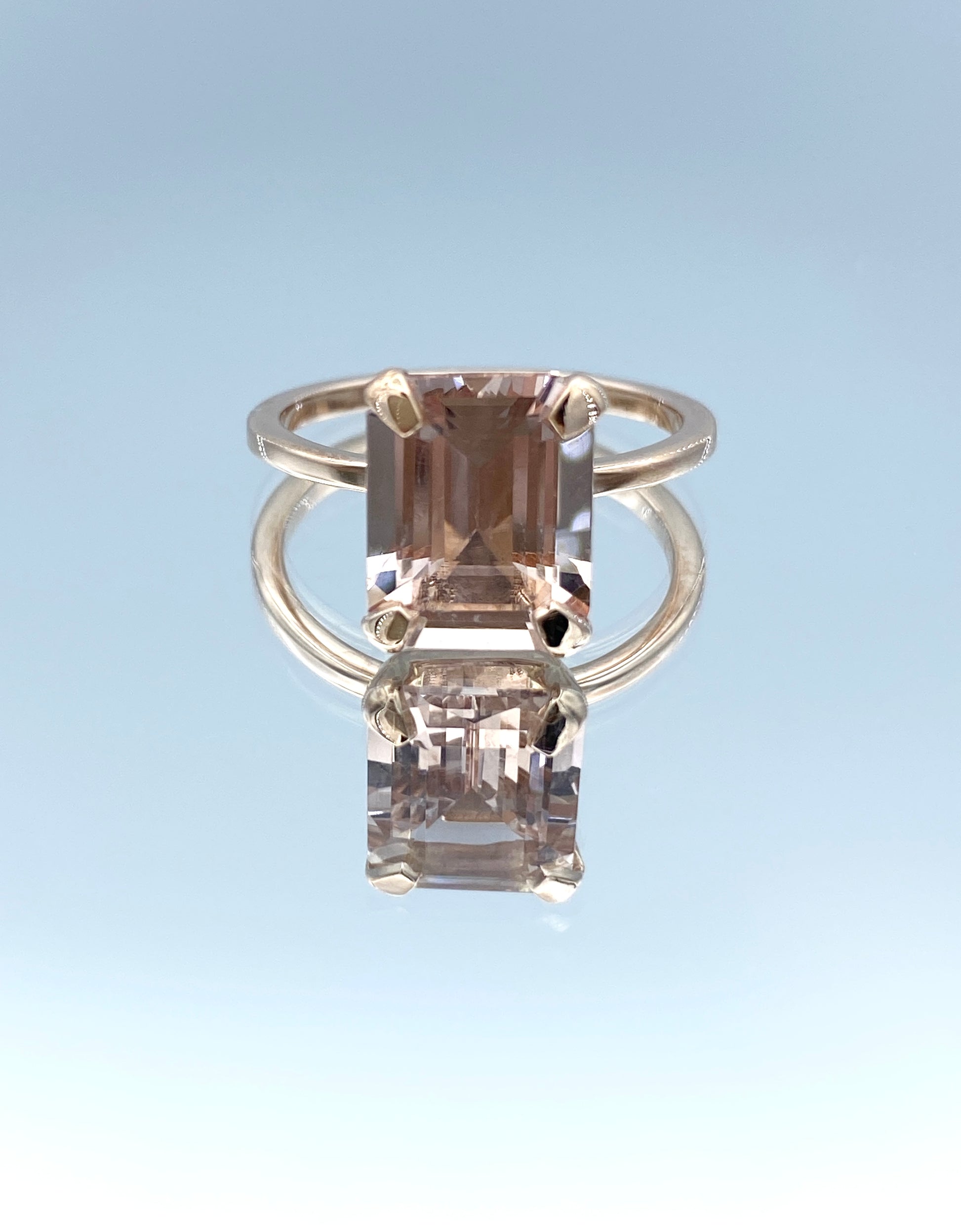 Solitaire Emerald-Cut Morganite in 14K Rose Gold - L and L Jewelry