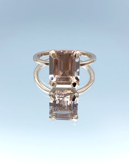 Solitaire Emerald-Cut Morganite in 14K Rose Gold - L and L Jewelry