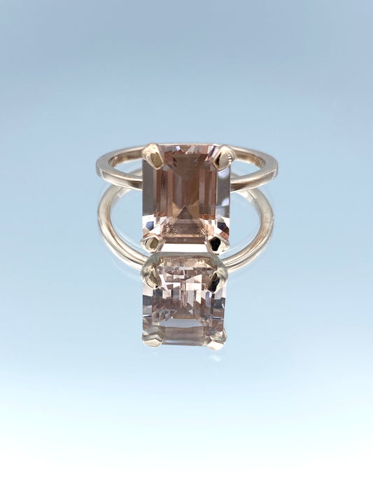 Solitaire Emerald-Cut Morganite in 14K Rose Gold - L and L Jewelry