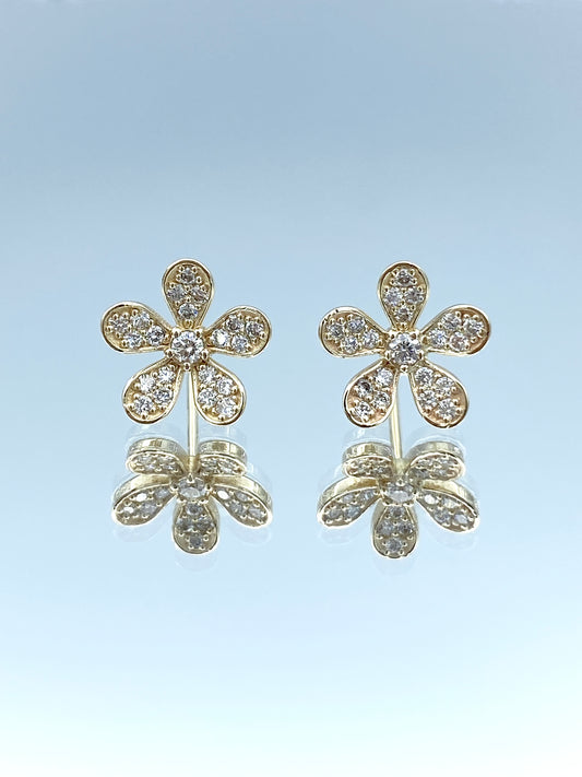 Floral Shape Diamond Stud Earrings in 14K Yellow Gold - L and L Jewelry