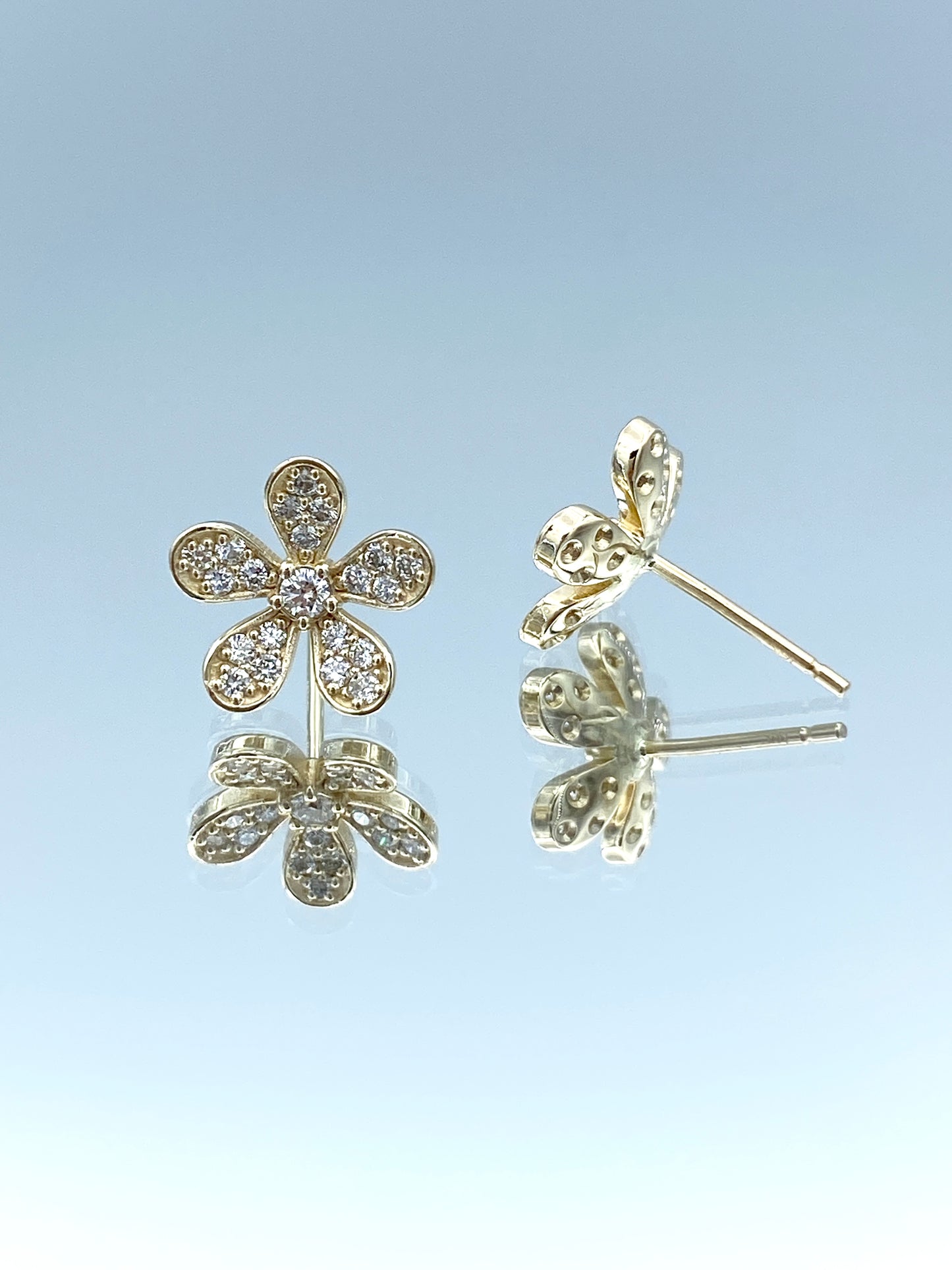 Floral Shape Diamond Stud Earrings in 14K Yellow Gold - L and L Jewelry