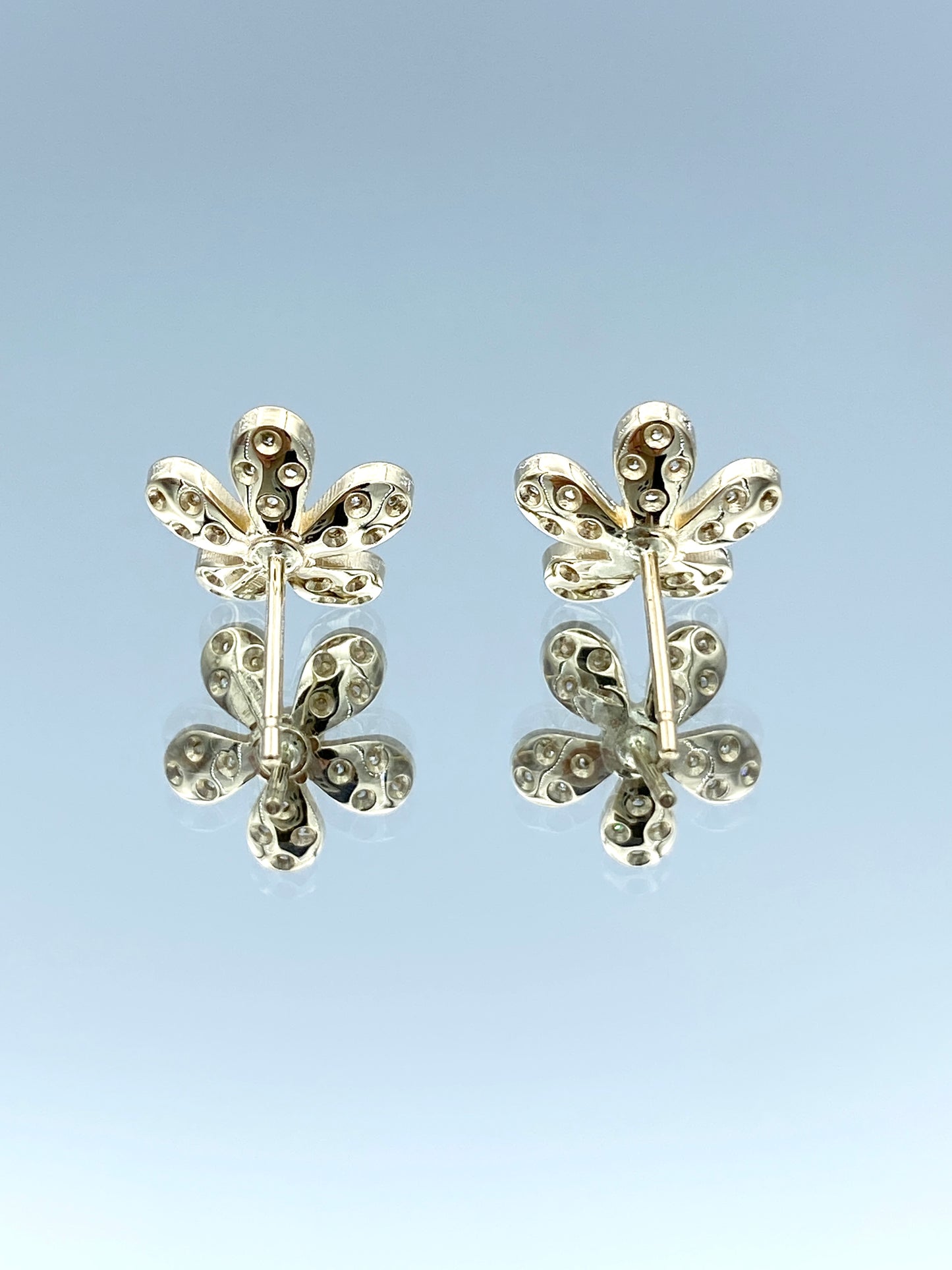 Floral Shape Diamond Stud Earrings in 14K Yellow Gold - L and L Jewelry