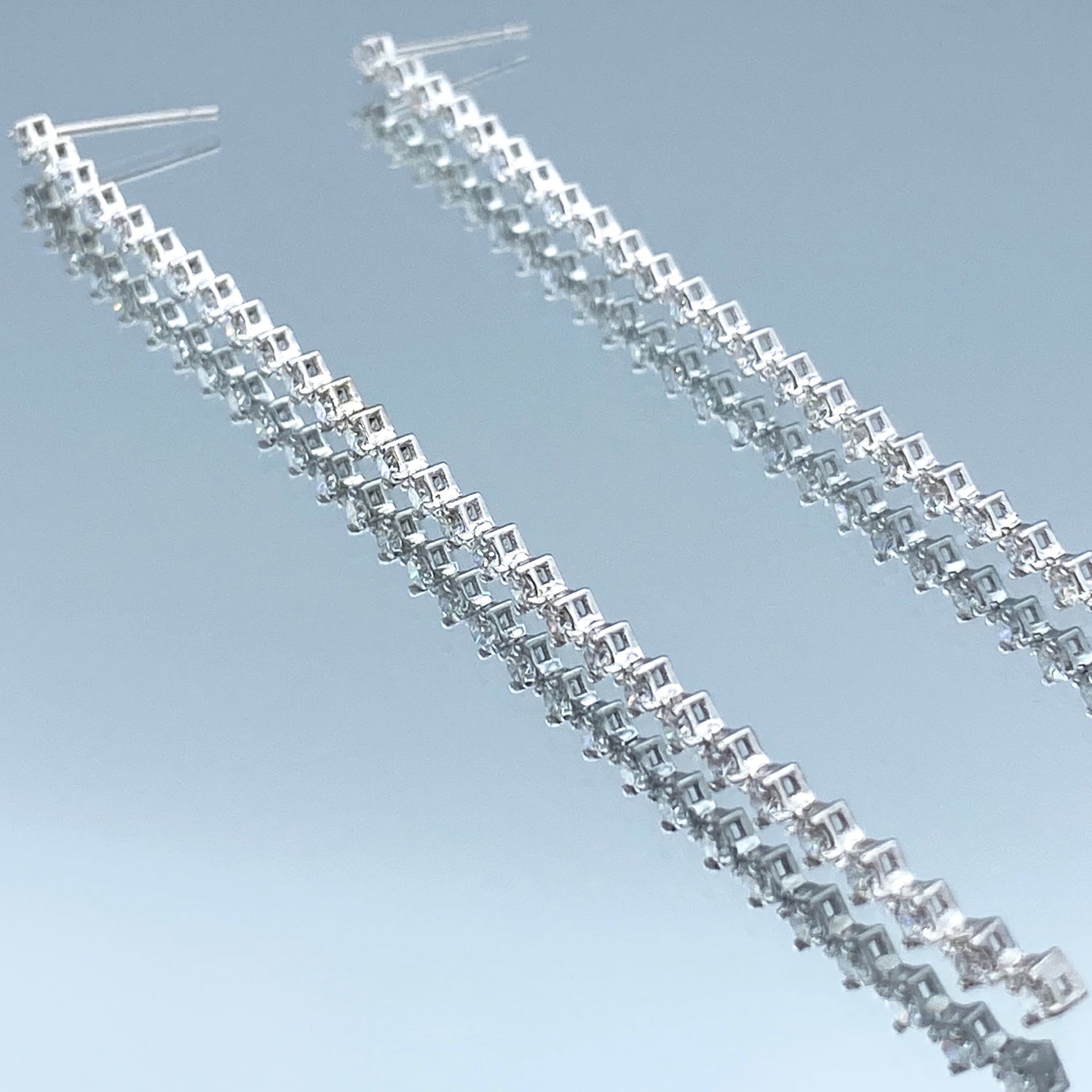 Diamond Long Linear Drop Earrings in 14K White Gold - L and L Jewelry