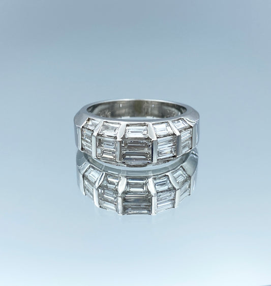 Chanel-Set Baguette-Cut Diamond Statement Ring in 14K White Gold - L and L Jewelry