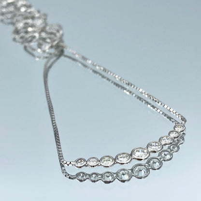 Graduated Curved Diamond Bar Necklace in 14K White Gold - L and L Jewelry