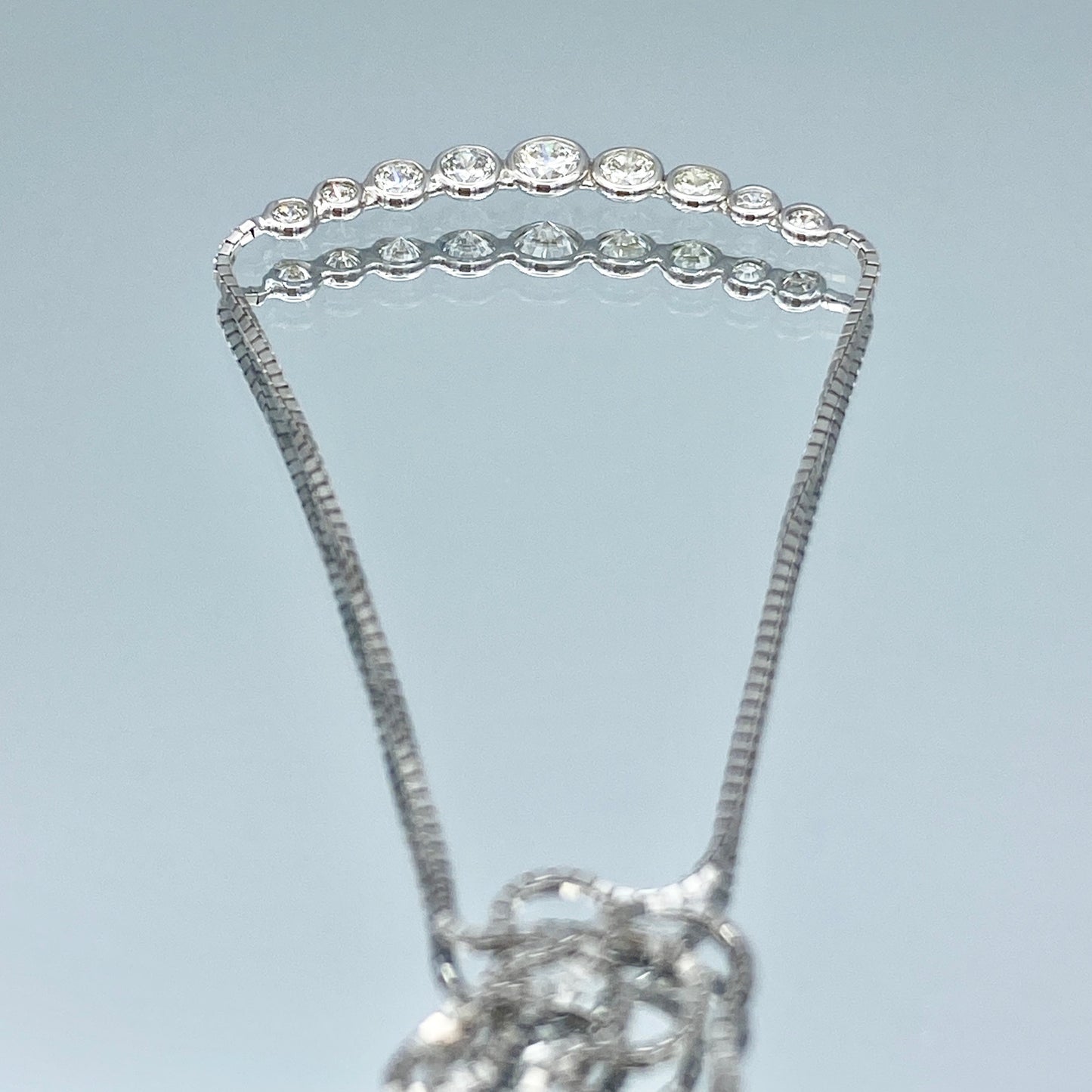 Graduated Curved Diamond Bar Necklace in 14K White Gold - L and L Jewelry