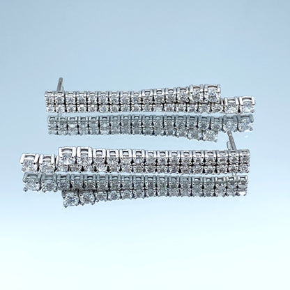 Linear Two-Row Diamond Drop Earrings in 14K White Gold - L and L Jewelry