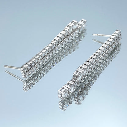 Linear Two-Row Diamond Drop Earrings in 14K White Gold - L and L Jewelry