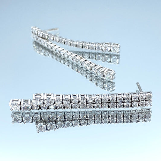 Linear Two-Row Diamond Drop Earrings in 14K White Gold - L and L Jewelry