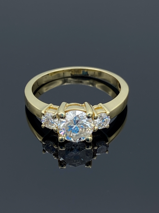 Three Stone Diamond Engagement Ring in 14K Yellow Gold - L and L Jewelry