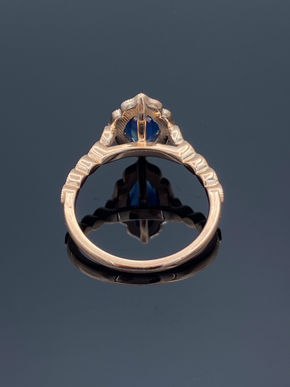 Halo Marquise-Cut Sapphire and Diamond Ring in 14K Rose Gold - L and L Jewelry