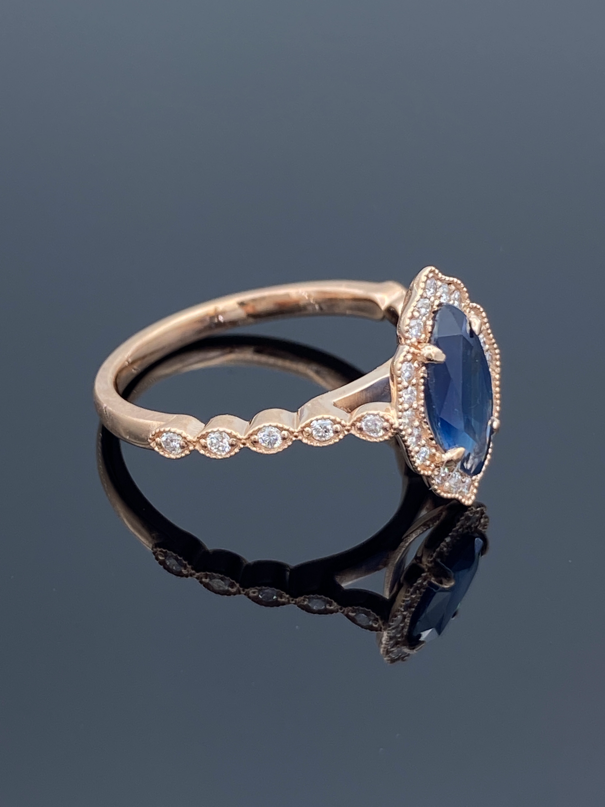 Halo Marquise-Cut Sapphire and Diamond Ring in 14K Rose Gold - L and L Jewelry