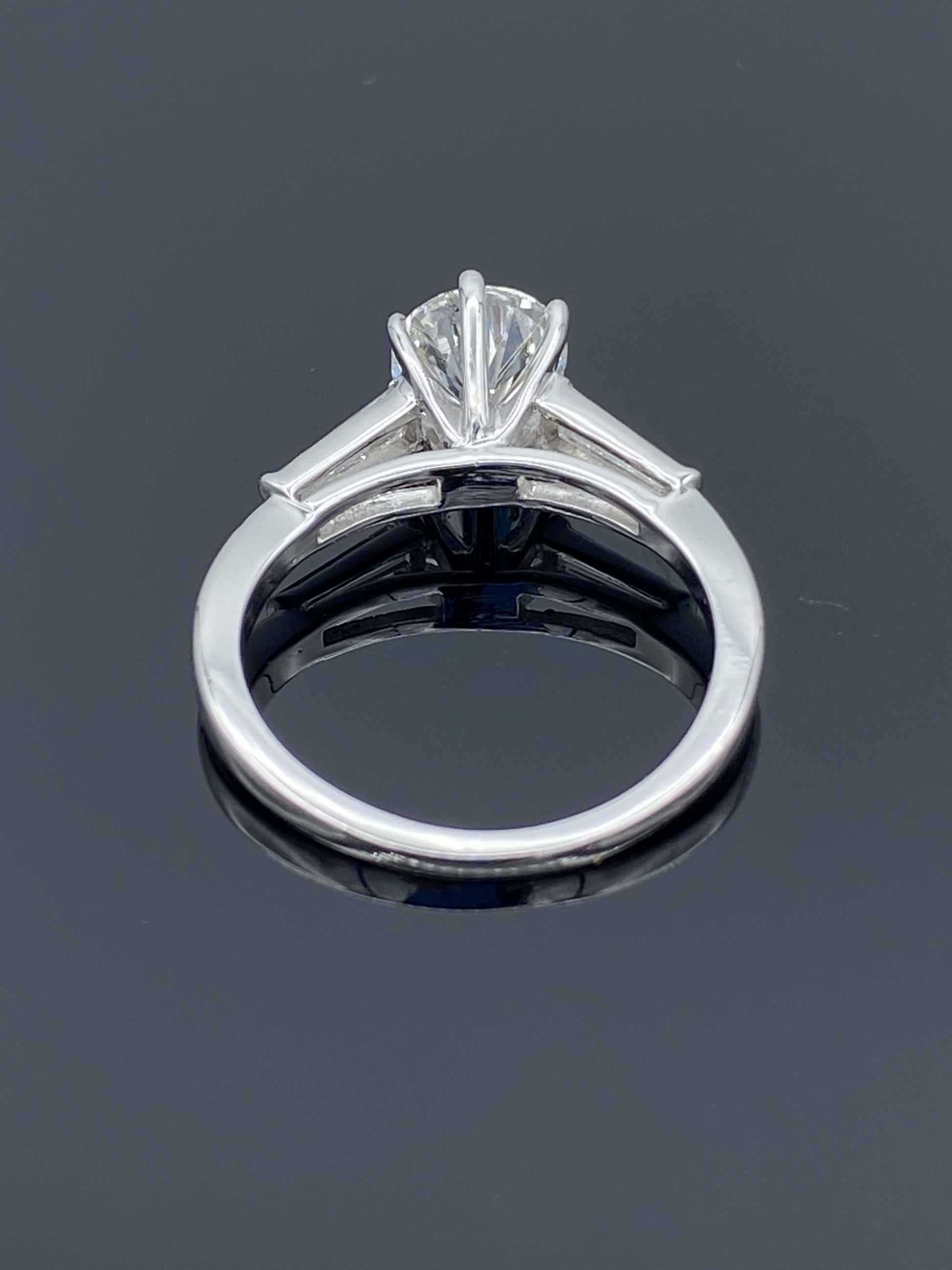 Round-Cut Diamond Engagement Ring with Tapered Baguette Sides in 14K White Gold - L and L Jewelry