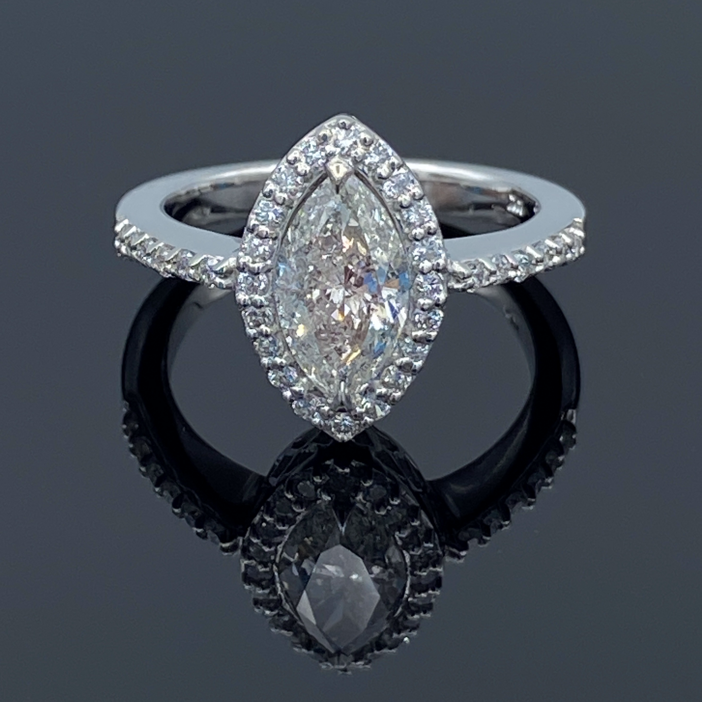 Marquise-Cut Diamond Engagement Ring in 14K White Gold - L and L Jewelry