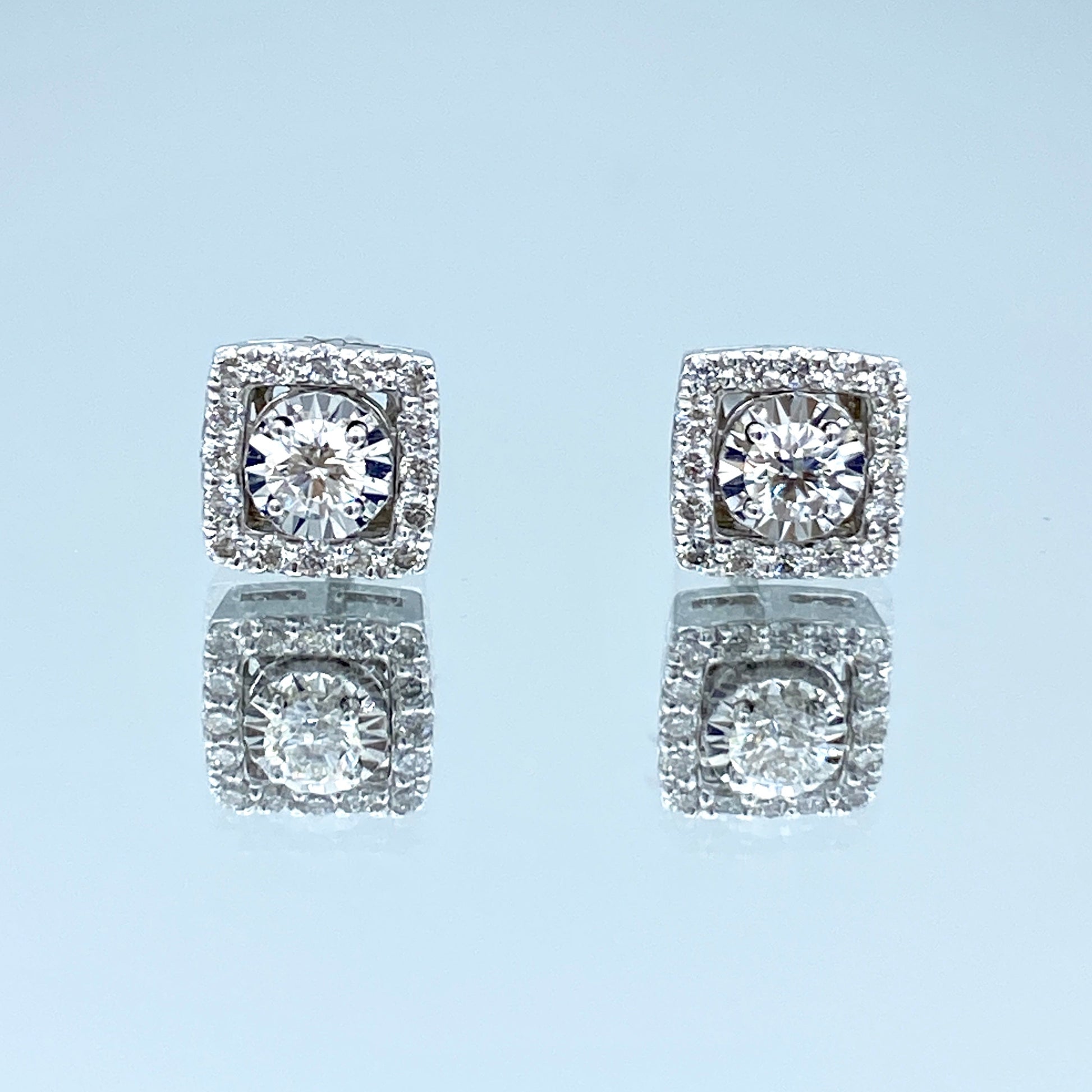 Square Halo Diamond Stud Earrings in 14K White Gold - L and L Jewelry