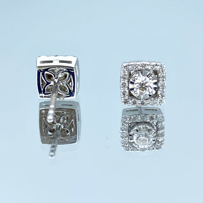 Square Halo Diamond Stud Earrings in 14K White Gold - L and L Jewelry