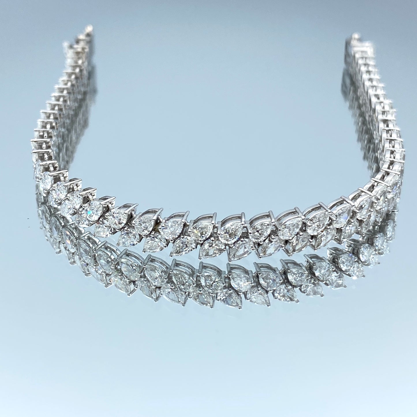 Double Row Pear Shape Diamond Bracelet in 14K White Gold - L and L Jewelry