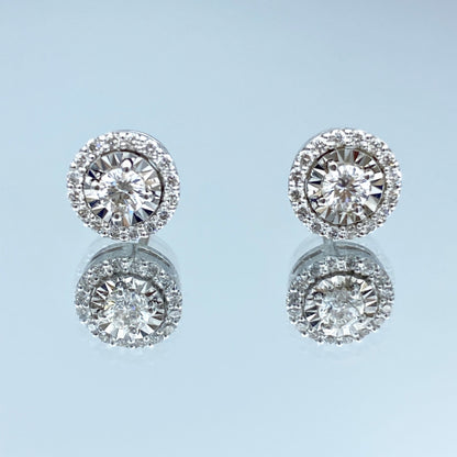 Round Brilliant-Cut Halo Diamond Stud Earrings in 14K White Gold - L and L Jewelry