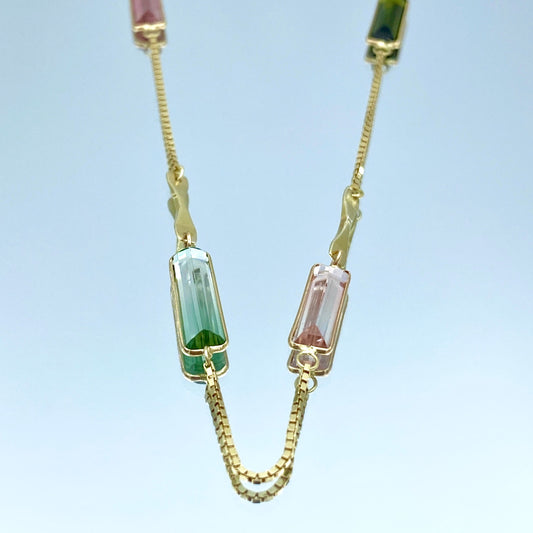 Baguette-Cut Tourmaline Necklace in 14K Yellow Gold - L and L Jewelry