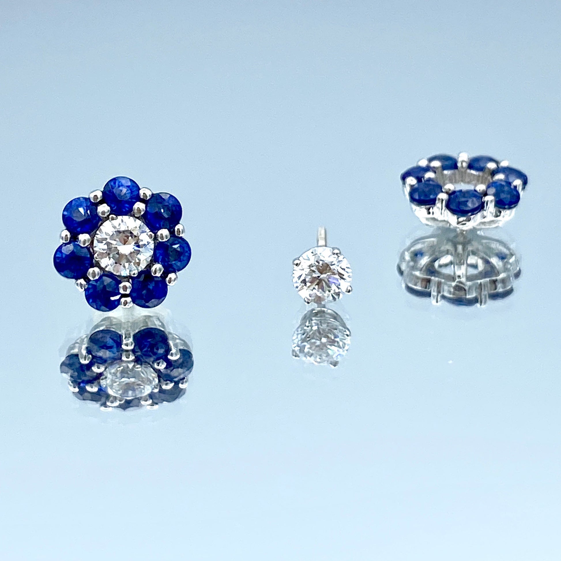 Sapphire and Diamond Halo Jacket Stud Earrings in 14K White Gold - L and L Jewelry