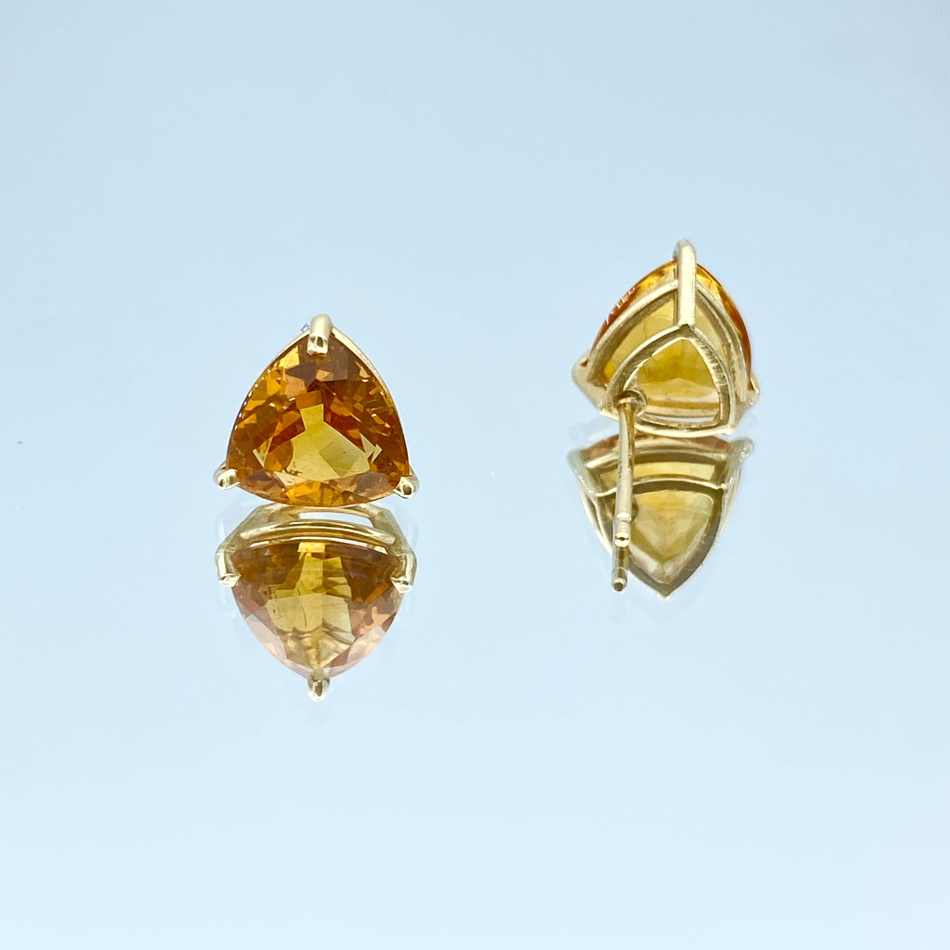 Trillion-Cut Citrine Stud Earrings in 14K Yellow Gold - L and L Jewelry