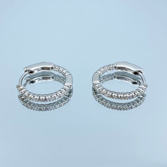 Round Brilliant-Cut Diamond Huggie Hoop Earrings in 14K White Gold - L and L Jewelry