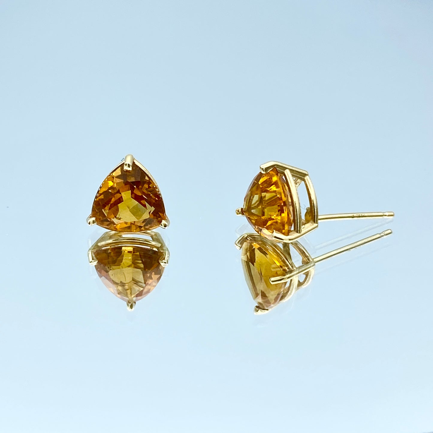 Trillion-Cut Citrine Stud Earrings in 14K Yellow Gold - L and L Jewelry