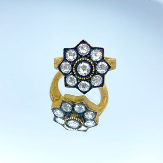 Star Shaped Rose-Cut Diamond Statement Ring in 22K Yellow Gold - L and L Jewelry