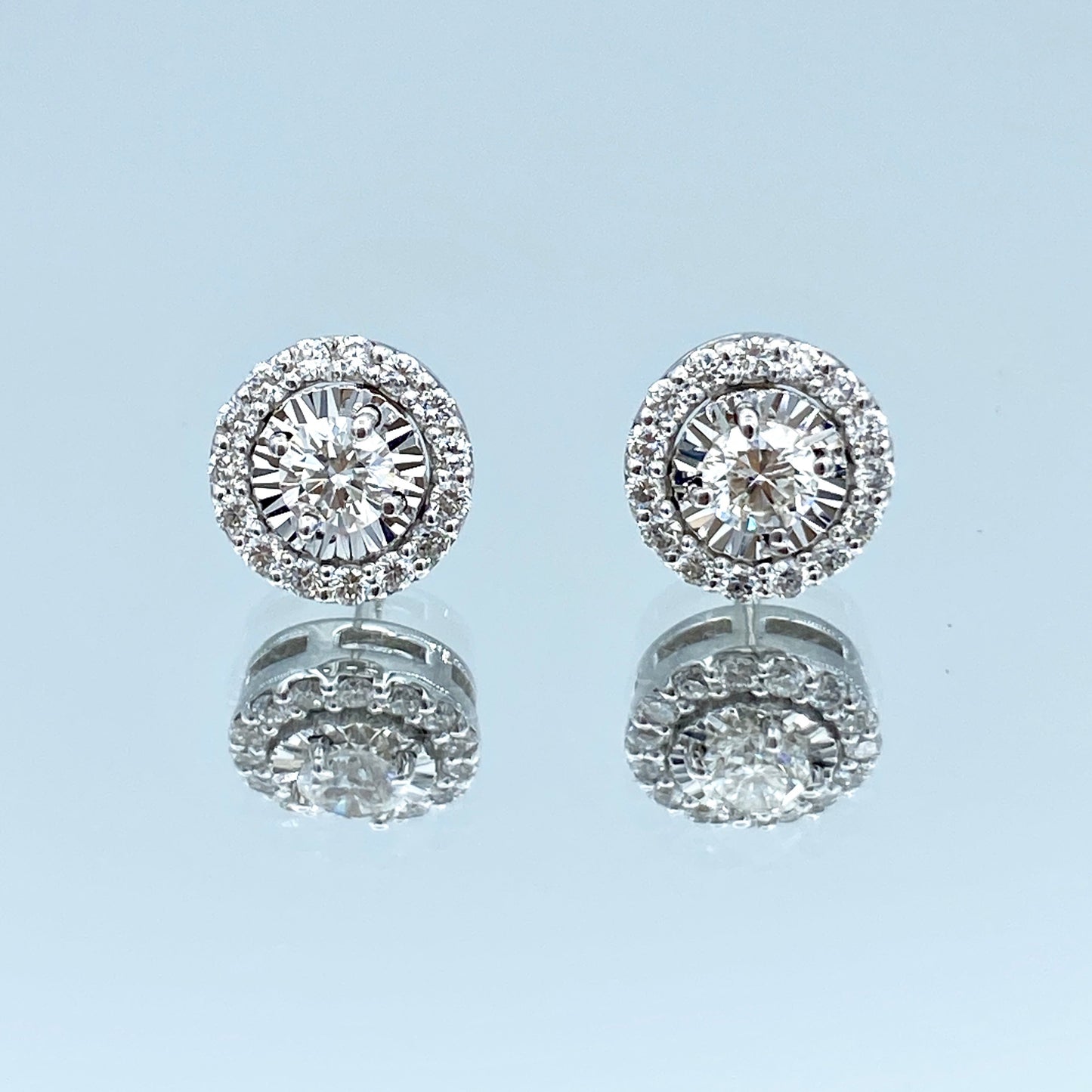 Halo Diamond Stud Earrings in 14K White Gold - L and L Jewelry