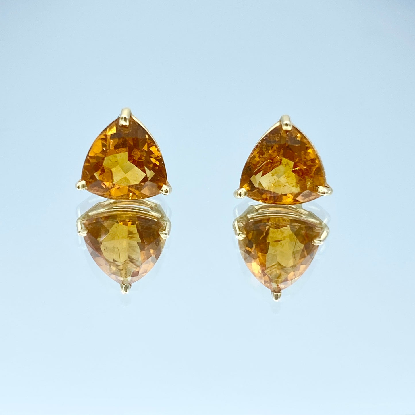 Trillion-Cut Citrine Stud Earrings in 14K Yellow Gold - L and L Jewelry