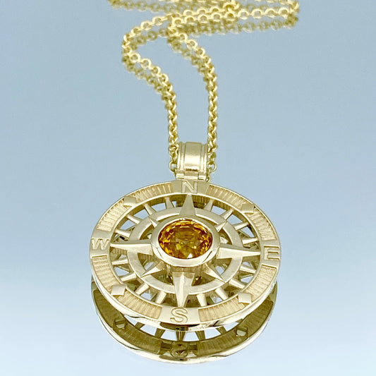 Yellow Sapphire Compass Pendant in 14K Yellow Gold - L and L Jewelry