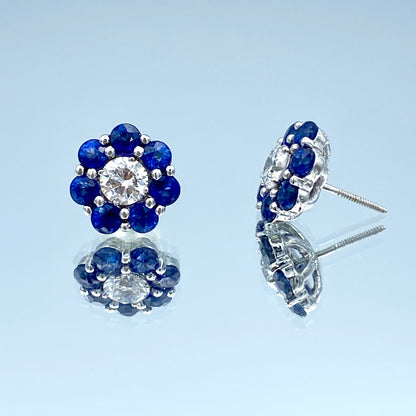 Sapphire and Diamond Halo Jacket Stud Earrings in 14K White Gold - L and L Jewelry