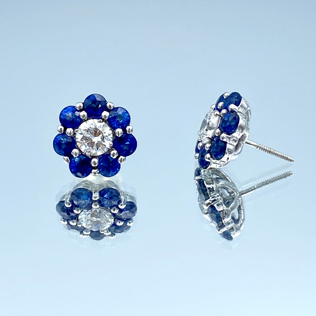 Sapphire and Diamond Halo Jacket Stud Earrings in 14K White Gold